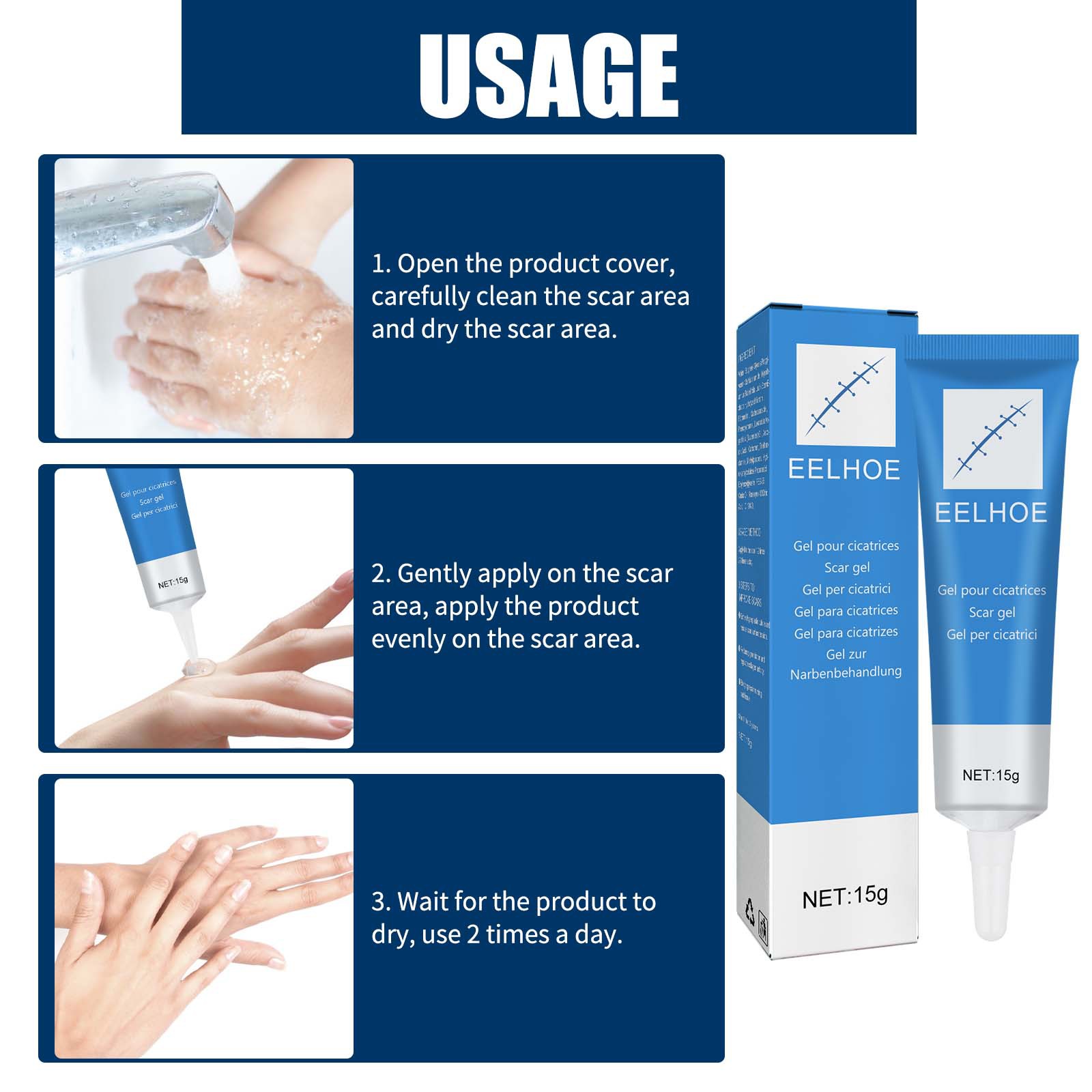 EELHOE scar gel external cold compress cream skin damage repair type softening, smoothing and moisturizing_voghion.com