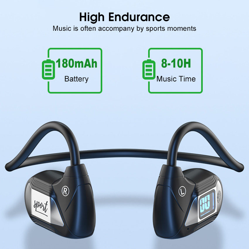 Air Conduction Bluetooth Wireless Sport Headphones With Led Display_voghion.com