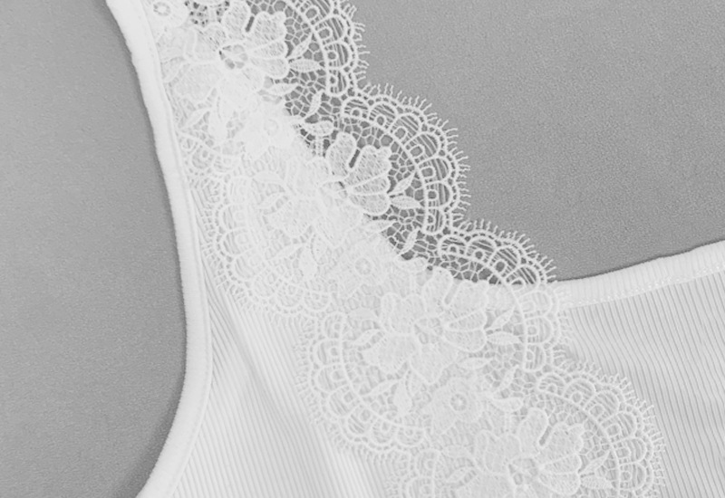 Schwarzer V-ausschnitt Spitzenbody Gerippt Damen Sommer Oberteil_voghion.com
