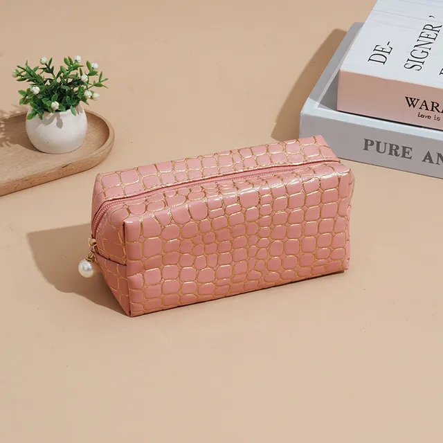 Trousse de toilette de voyage à motif de pierre tendance, trousse de maquillage portable de grande capacité pour produits de soins de la peau_voghion.com