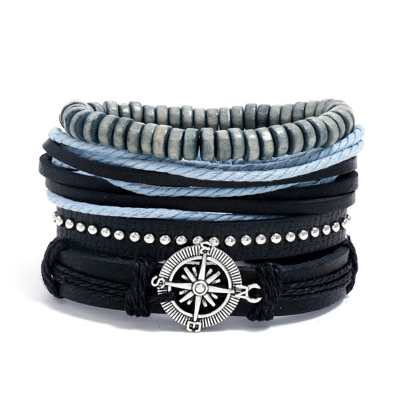 Semplice abito fai da te in pelle di mucca intrecciata da uomo e da donna multistrato combinazione Bracciale accessori_voghion.com
