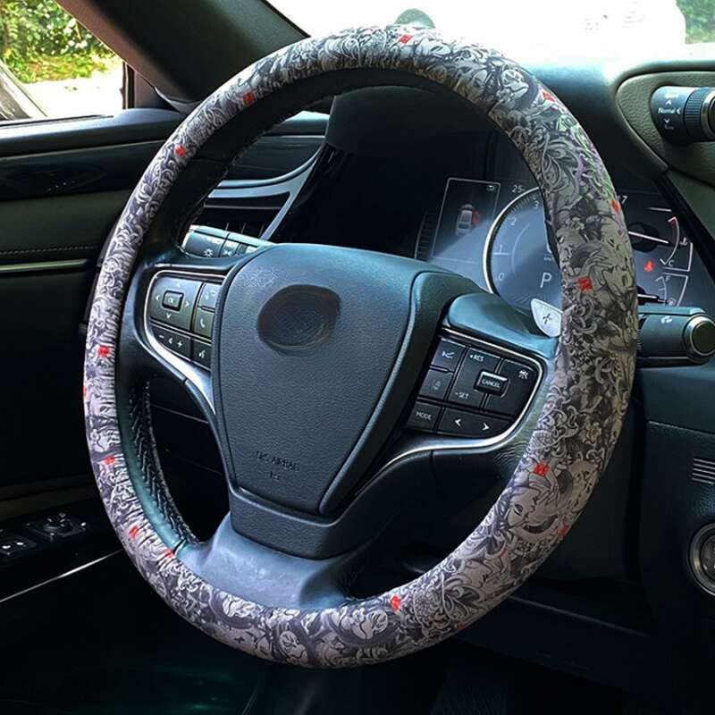 Husă universală pentru volan Prajna Geisha pictată manual, set personalizat de cărți de joc cu vulpe cu nouă cozi, ghidon cu braț floral_voghion.com