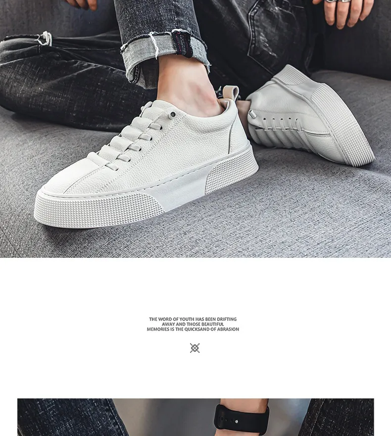 Uomo Classiche Sneakers Bianche Casual Morbide in Pelle con Lacci Moda Uomo Scarpe da Passeggio all'Aperto Scarpe da Ginnastica Maschili_voghion.com