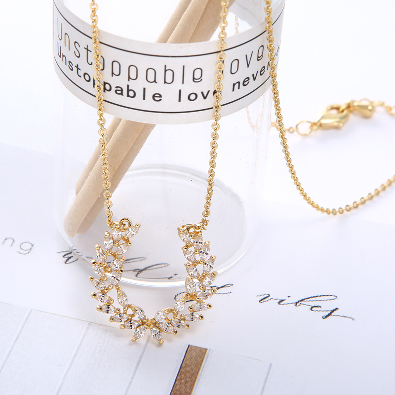 Accessori per banchetti Gioielli in zircone coreano Spiga di grano Sposa Abito da sposa Orecchini Collana Set di due pezzi di gioielli_voghion.com