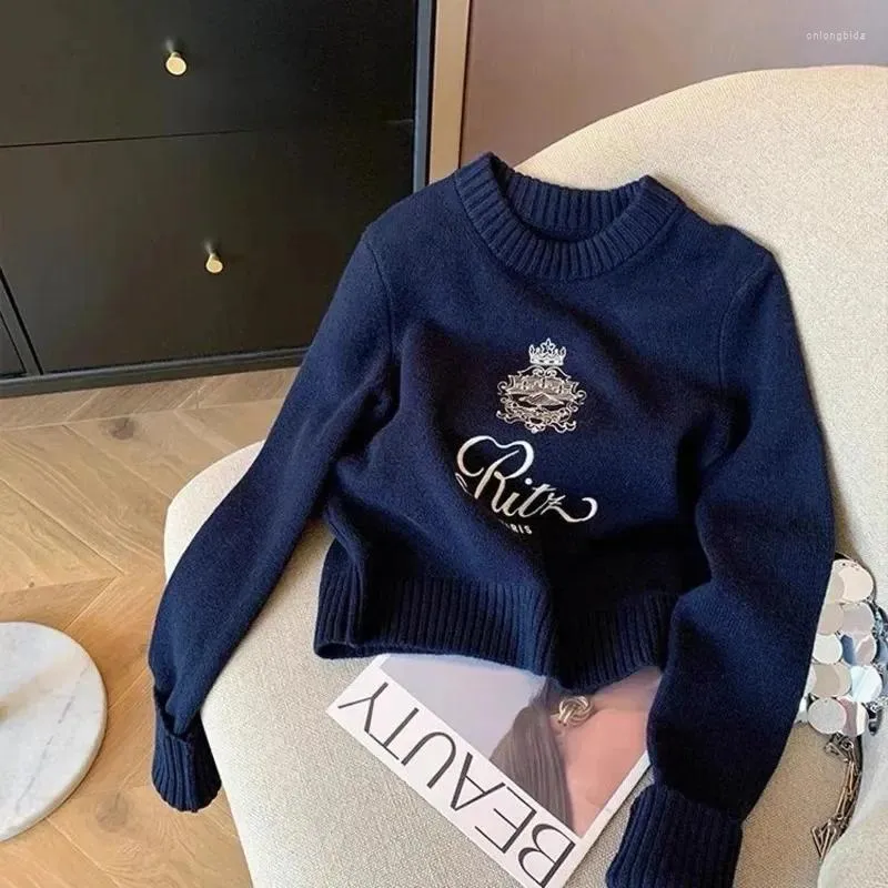 Women's Sweaters Letters Embroidery Pullover Sweater 2024 Spring Autumn Women Round Neck Long Sleeve Knitwear Jumper_voghion.com
