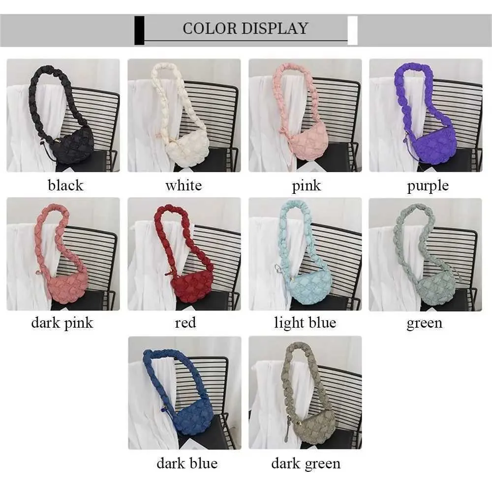 Borsa a tracolla trapuntata a tinta unita con bolle plissettate a forma di nuvola, per donne e ragazze, elegante, moda, casual, shopping_voghion.com