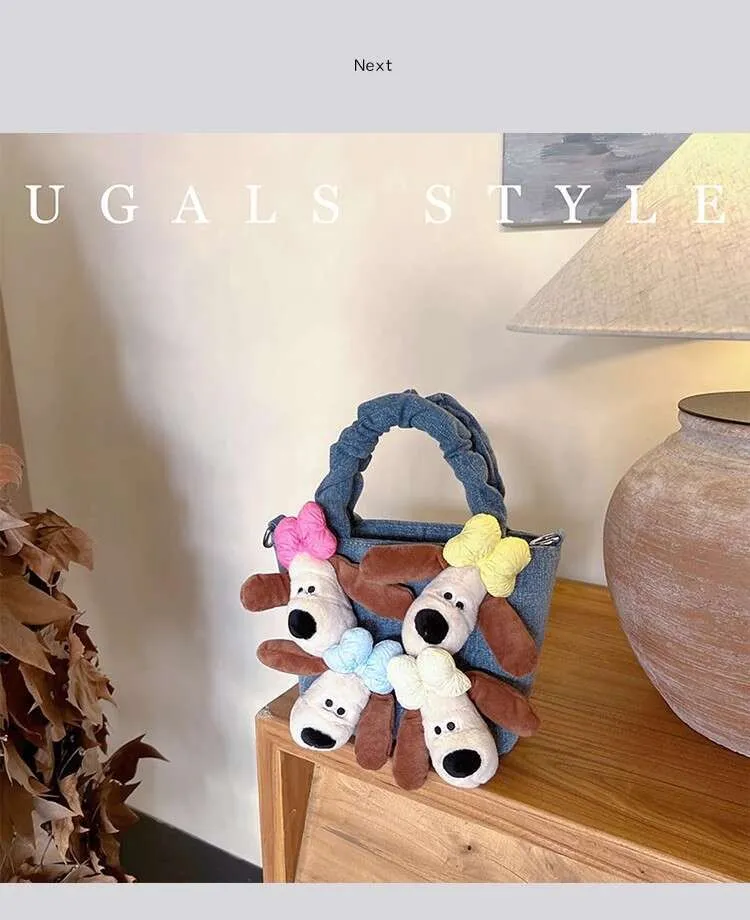 Bolso de mano de mezclilla con forma de cubo de peluche para mujer, de gran capacidad, estilo bandolera, informal_voghion.com