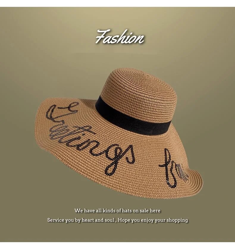 Lafite da donna, cappello da pescatore estivo con protezione solare flat top, foto da spiaggia, cappello in paglia intrecciata_voghion.com