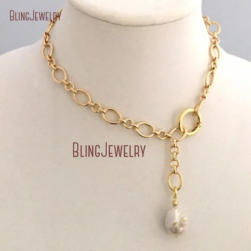 Chains NM35057 Baroque Pearl Choker European Inspired Necklace With Spring Lock_voghion.com