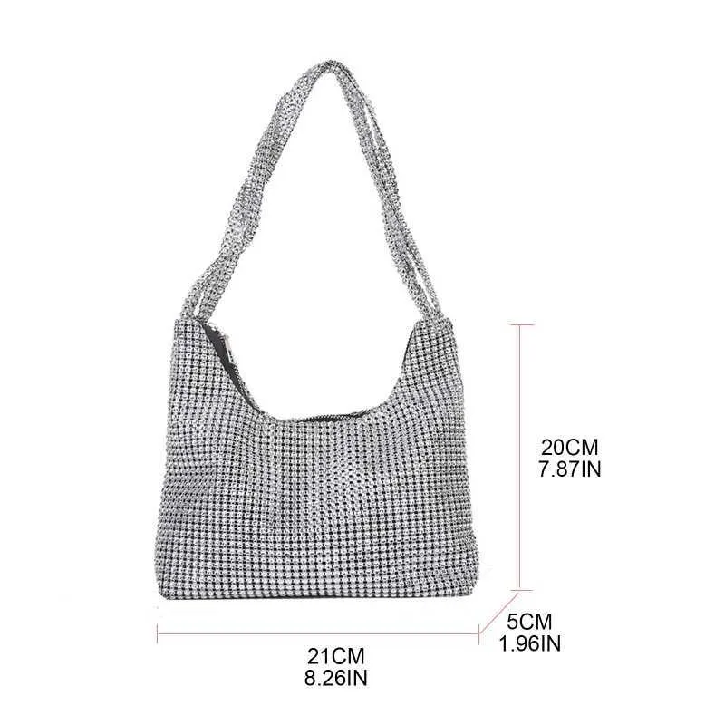 Bolsa de ombro de casamento requintada de prata brilhante Rhie Underarm Evening Wedding Bolsa de mão para jantar C241211_voghion.com