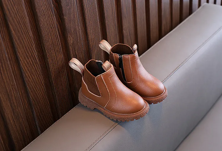 Winter Nieuwe Kinderen Dikke Warme Zijrits PU Leren Waterdichte Sneeuwlaarzen Kidsnest Jongens Meisjes Antislip Pluche Katoenen Schoenen_voghion.com