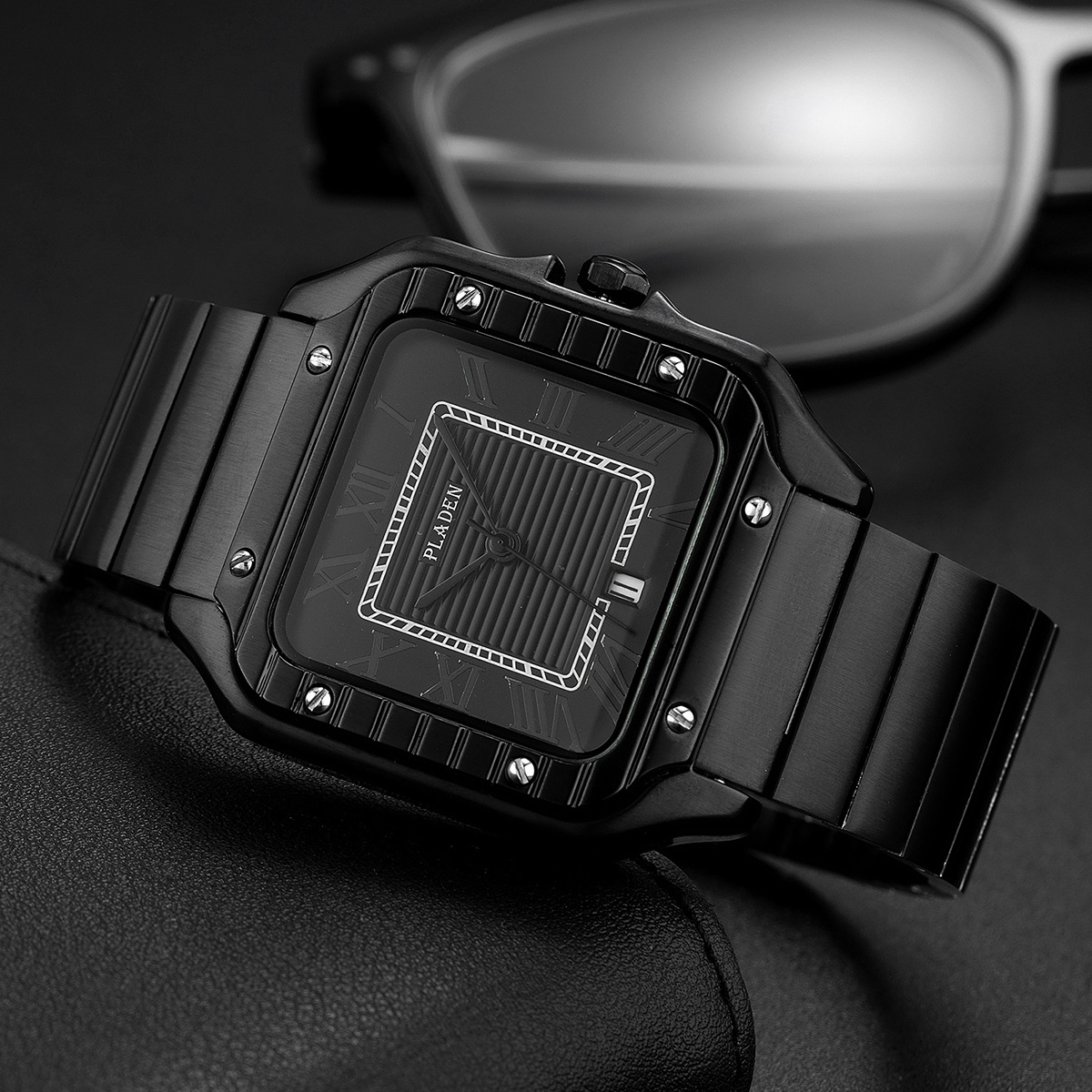 La marque PLADEN est une montre à quartz pour hommes à la mode, classique et de haute qualité avec calendrier carré en acier inoxydable pour les affaires_voghion.com