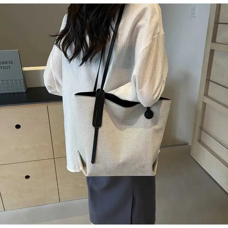 Borsa tote e borsa a spalla da donna in tela versatile casual_voghion.com