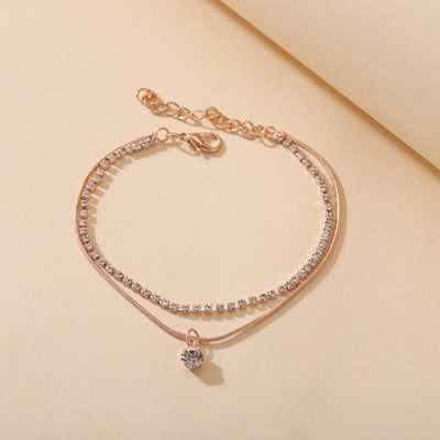 Schmuck Kreative Einfache Neue Doppelschicht Eingelegte Diamant Schlange Knochen Fußkettchen_voghion.com