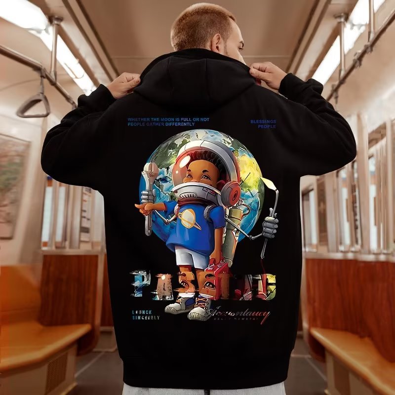 Felpa oversize uomo hip-hop streetwear nero pullover di tendenza_voghion.com