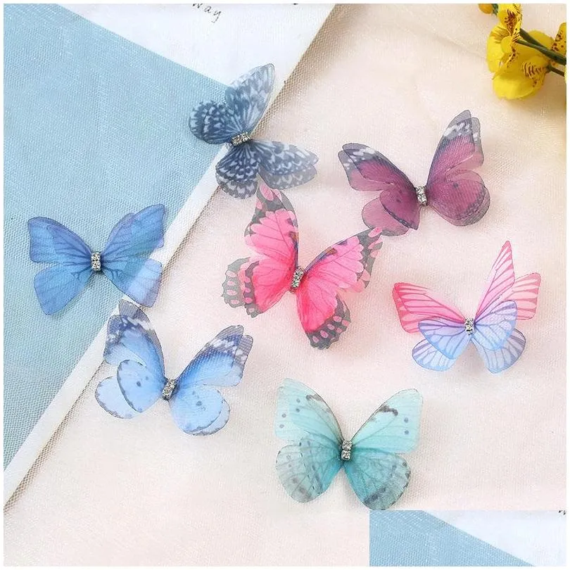 Doppeldeck Drei Nsional Barrettes Schmetterling Retro Strass Gaze DIY Haarspangen Zubehör Frauen Haarnadel Dhoxk_voghion.com