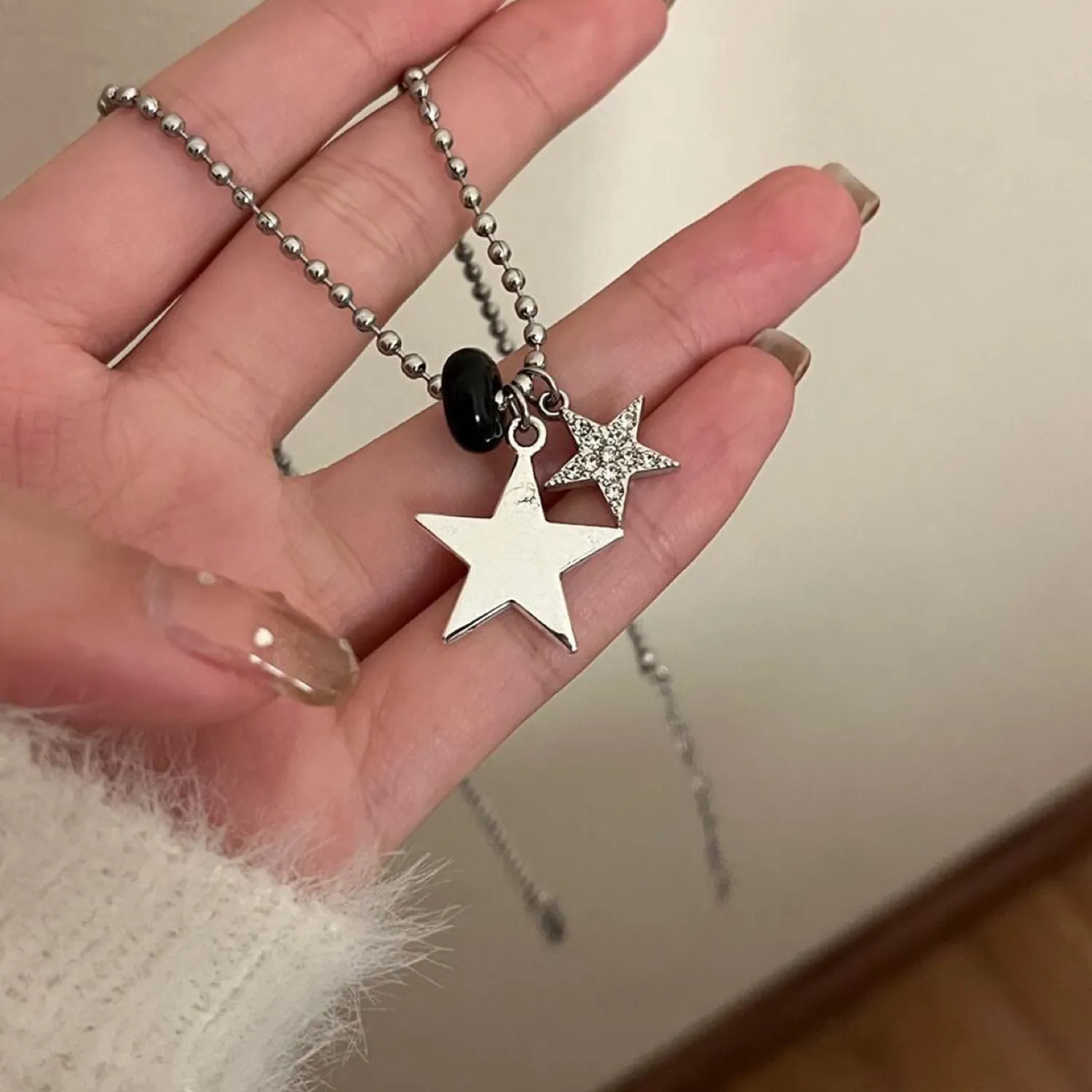 Collane con ciondolo, perline a stella con strass, collana in metallo, moda, clavicola, regalo, gioielli Y2K per donne, accessori_voghion.com