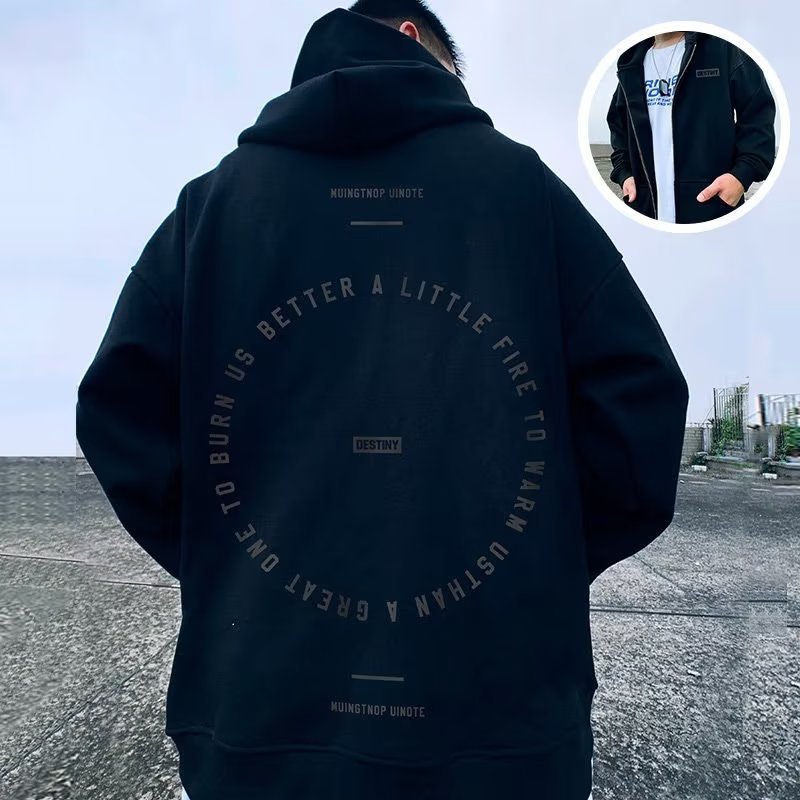 American Plus Size Herren Kapuzen Dicker Mantel Reißverschluss Pullover Locker Lässig Dünn Herbst/Winter_voghion.com