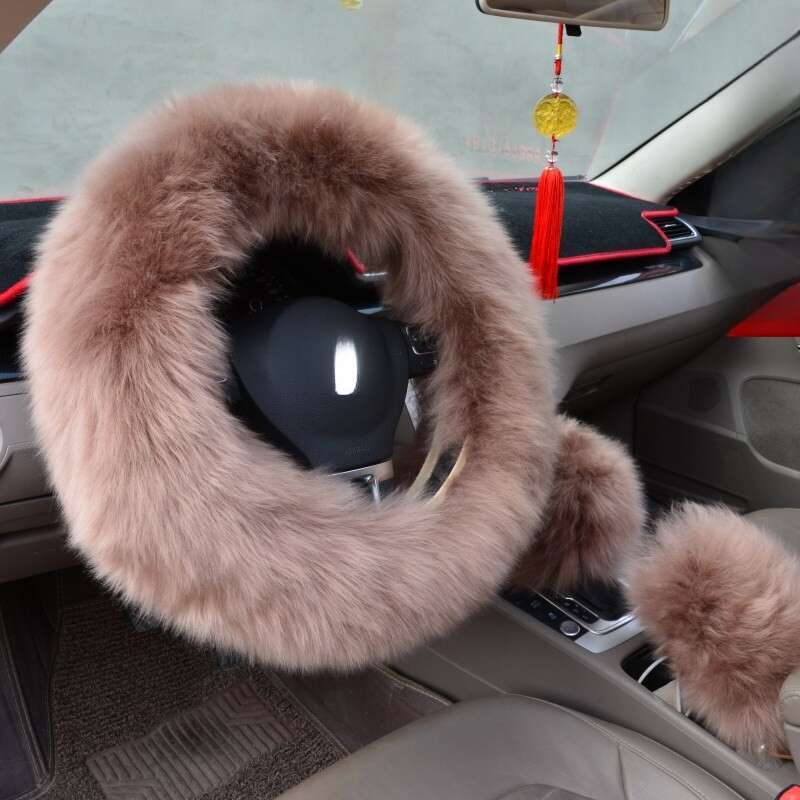 Rattskydd för bilratt, fårklippning, set med tre delar, australisk ull, långt hår_voghion.com