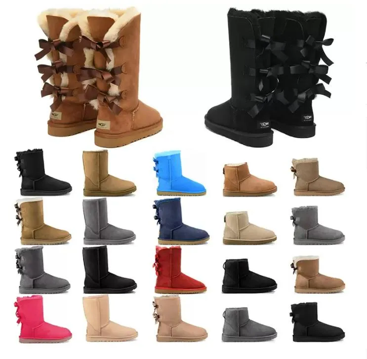 winter designer boots girl classic s women snow boot ankle short bow mini fur black chesut pink Bowtie womens shoes size_voghion.com