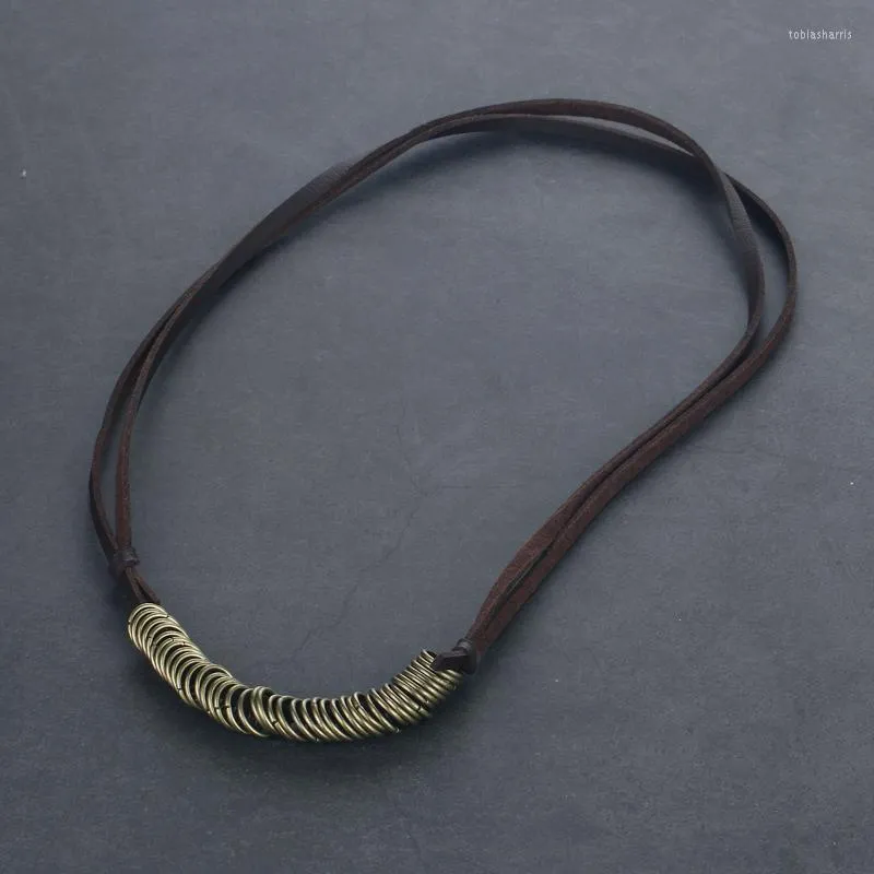 Coliere cu pandantiv, culoare bronz antic, aliaj rotund, inel cercuri, colier din piele, lanț pentru bărbați, bijuterii vintage declarație_voghion.com
