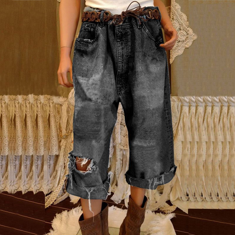 Retro Ethno Denim Schlaghose Für Damen Mit Fransen Im Tribal Design_voghion.com
