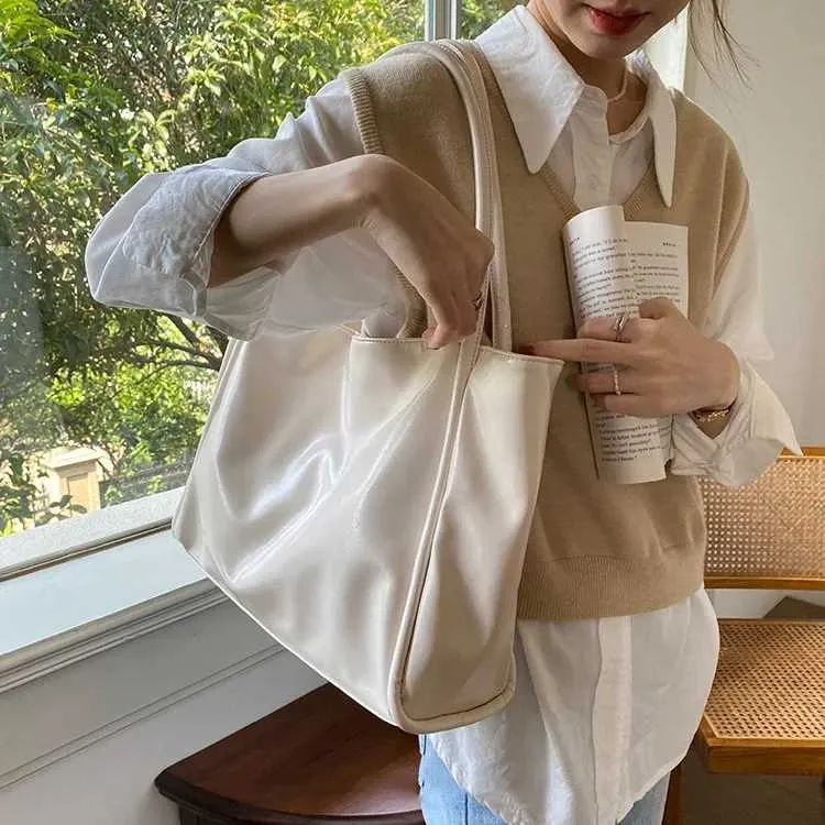 Sac à bandoulière en cuir PU souple pour femme, grande capacité, style rétro, couleur unie, pochette sous les bras_voghion.com