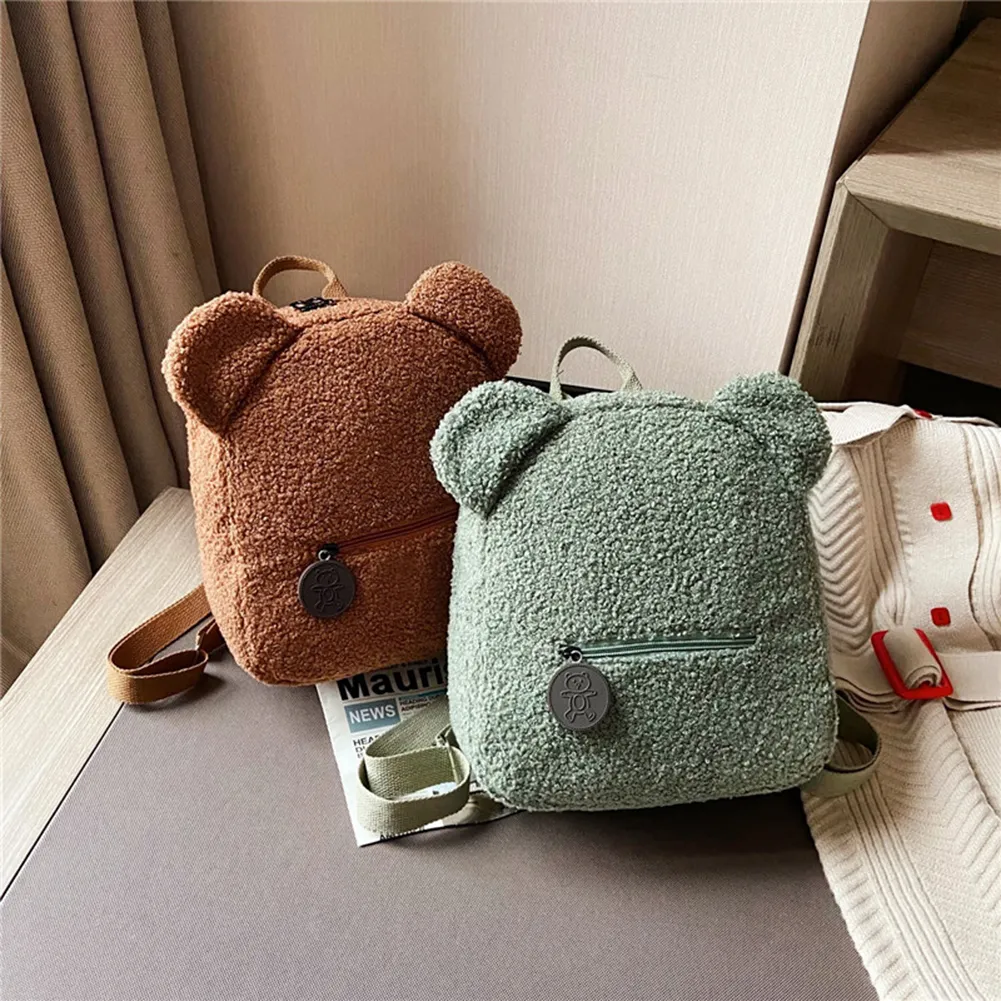 Casual Fleece Bear Shaped Shoulder Cute Women Backpack Children School Bag Travel Rucksack Solid Color Handbag_voghion.com