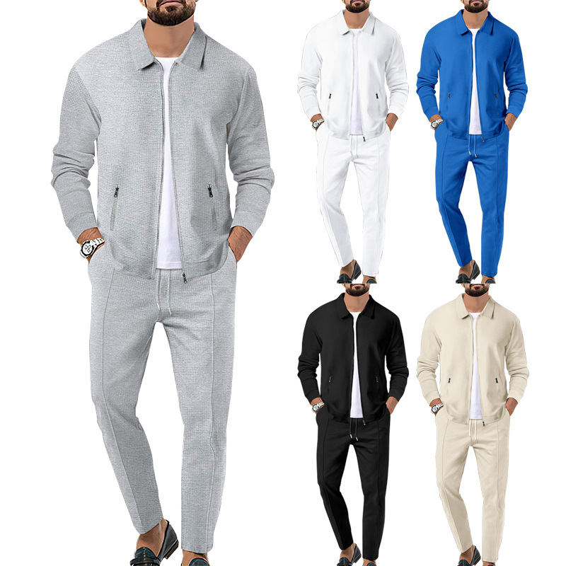2023 Kappa Höst Ungdomsvåffla Dragkedja Flipkrage Slim Fit Cardigan Jacka Set för män_voghion.com