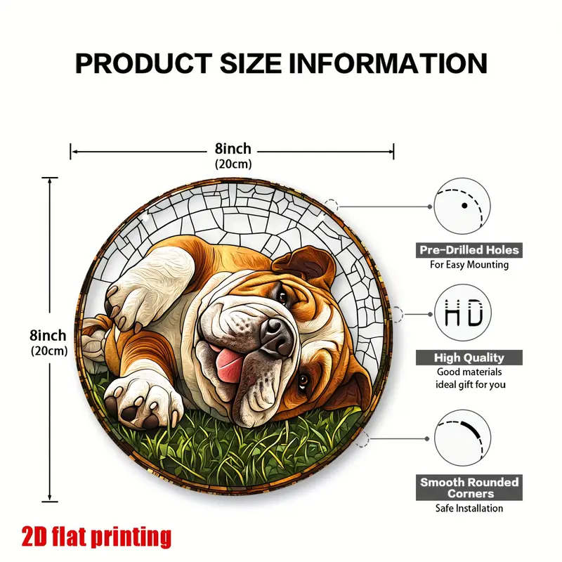 Ηλιοσυλλέκτης Bulldog 8x8 ιντσών - Ακρυλικό διακοσμητικό τοίχου με θέμα τα κατοικίδια, κρεμαστό για παράθυρο και βεράντα - Μοναδικό δώρο για λάτρεις σκύλων και εγκαίνια σπιτιού_voghion.com