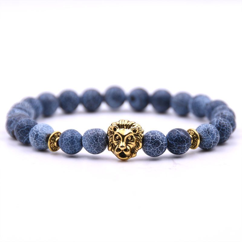 Moderigtigt armbånd med løvehoved og naturlige Buddha-perler i vulkansk sten_voghion.com