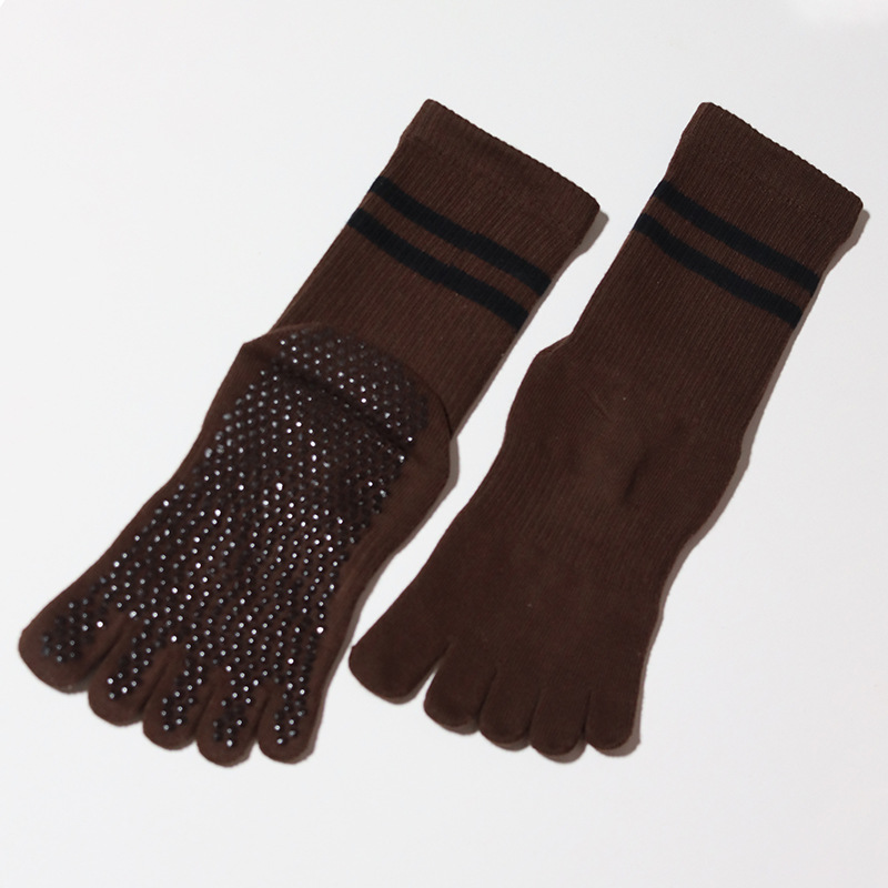 Chaussettes de yoga unisexes pour femmes, chaussettes professionnelles antidérapantes pour orteils, chaussettes d'intérieur Pilates à cinq doigts_voghion.com