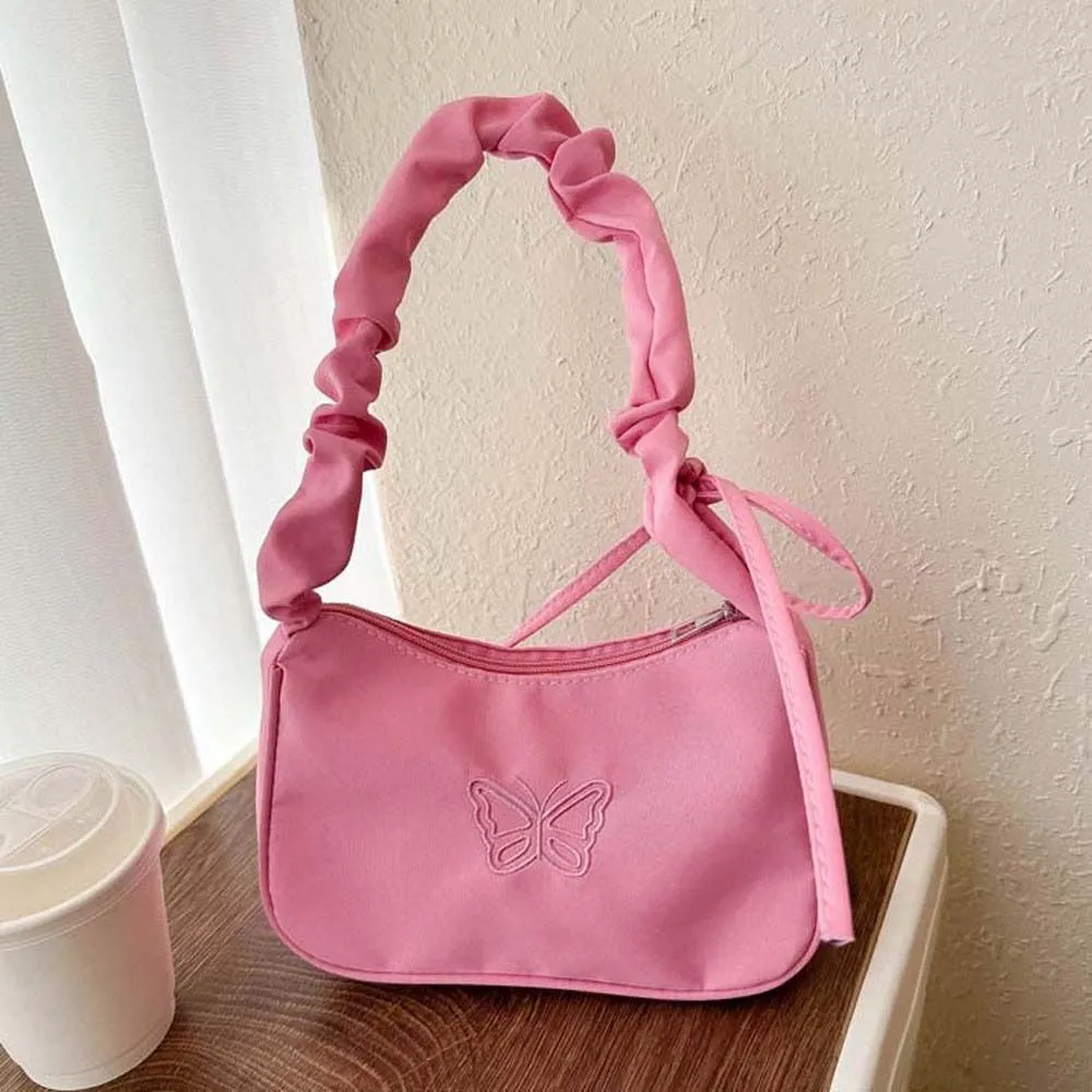 Borsa a tracolla con fiocco ricamato e farfalla Y2k Oxford in nylon con fiocco, grande capacità, stile coreano_voghion.com