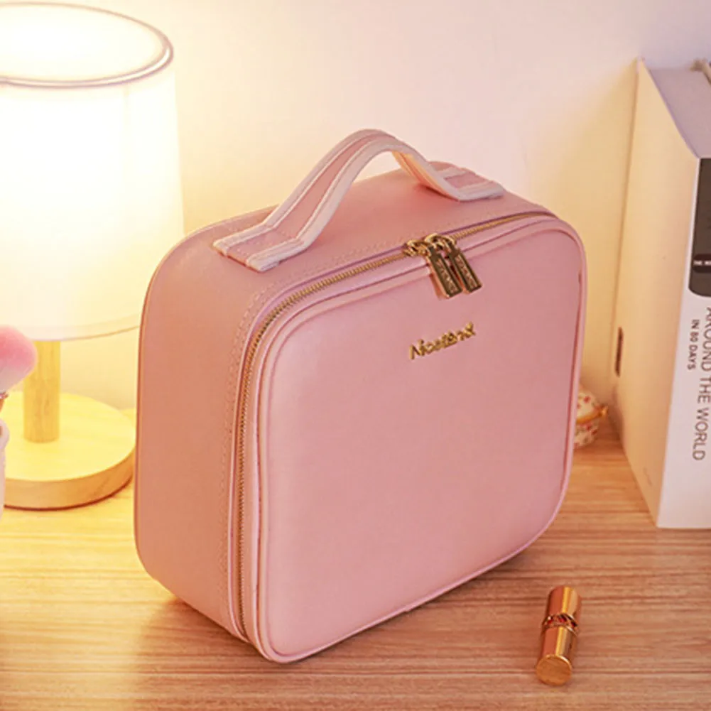 Make Up Pouch With Mirror Travel Makeup Bags Portable Large Capacity Fashi Simple PU Leather Casual For Weekend_voghion.com