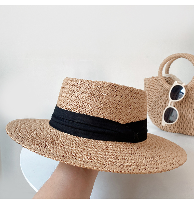 Lafite da donna, cappello da pescatore estivo con protezione solare flat top, foto da spiaggia, cappello in paglia intrecciata_voghion.com