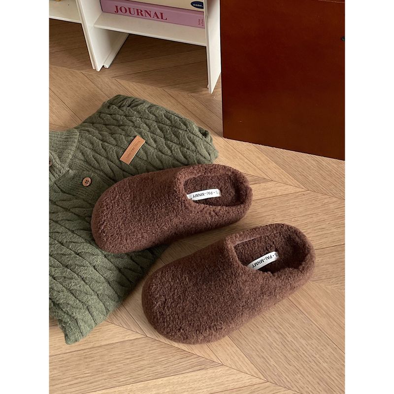 Lässiger Pelz für Damen 2024 Neue Winter-Outdoor-Flache Lazy Pantoletten mit V-Zehen-Halbpantoffeln_voghion.com