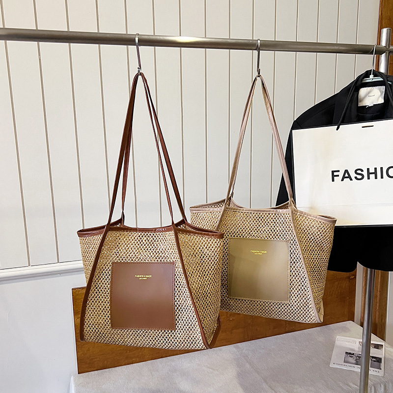 Große Geflochtene Strohtasche Für Damen Sommer Schultertasche_voghion.com