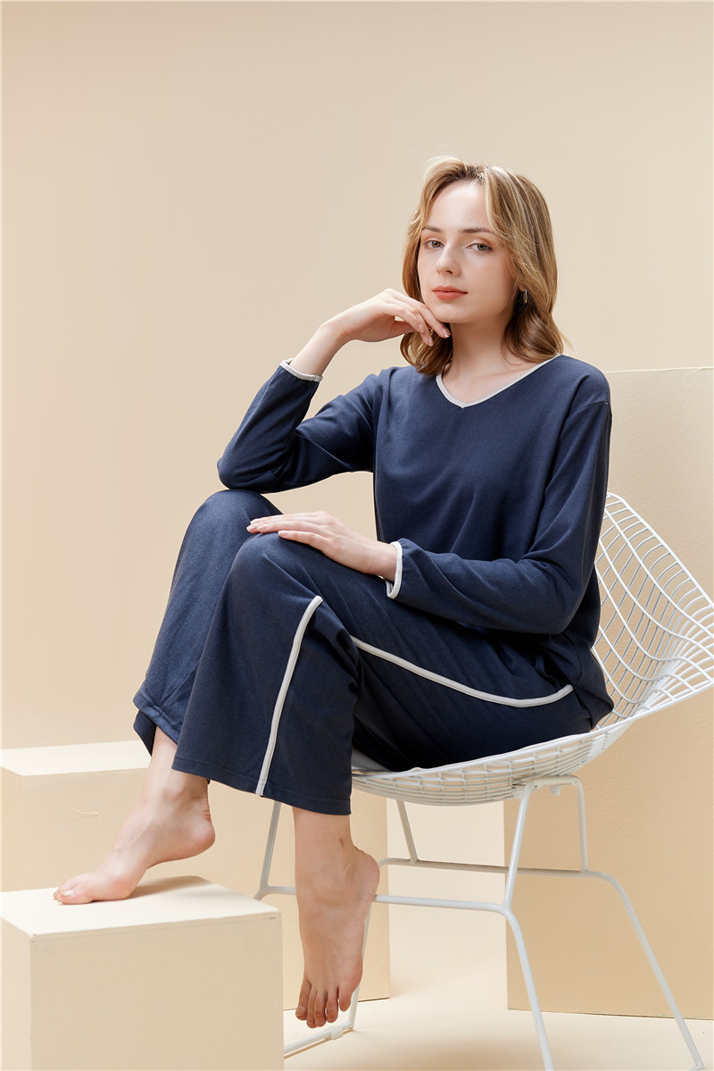 Fløjl pyjamas sæt til kvinder v-hals pullover hjemmetøj sæt_voghion.com