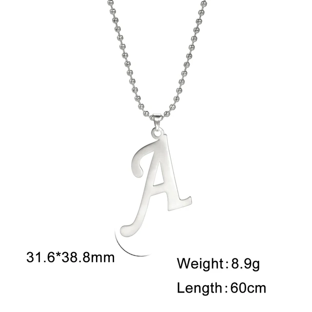 Skyrim Collana con ciondolo con lettera maiuscola iniziale A-Z in acciaio inossidabile per uomo Collane a catena con perline alfabetiche Moda_voghion.com