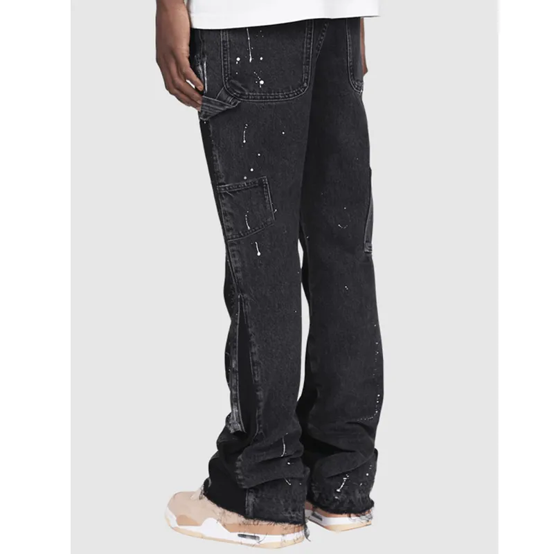Ανδρικά τζιν Εργασιακά Stretch Patch Denim Stacked Flare παντελόνια_voghion.com