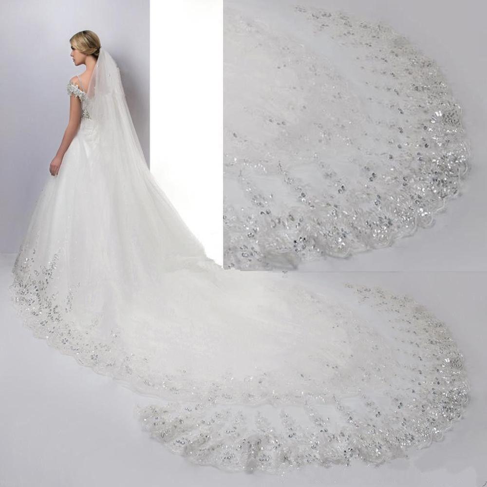 Women’s Clothing  Sequined Lace Bridal Veil 4m Long 3m Wide Length Trailing Golden Glitter Wedding Veil