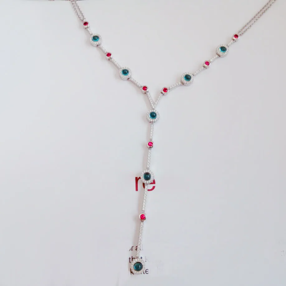 Chains Real Sterling Sier Multicolor Stones Candy Long Necklace Adjustable Chain Women Fashion Party Jewelry_voghion.com