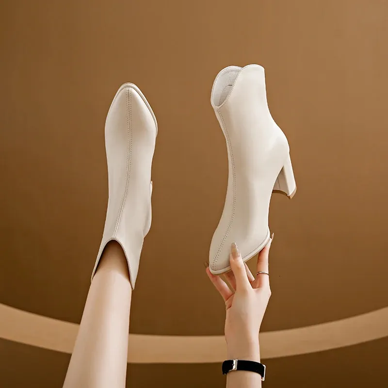 Scarpe invernali da donna con punta a punta, con cerniera, con tacco alto, stivali moderni, per l'esterno, tutti i giorni, in tinta unita, con tubo corto_voghion.com