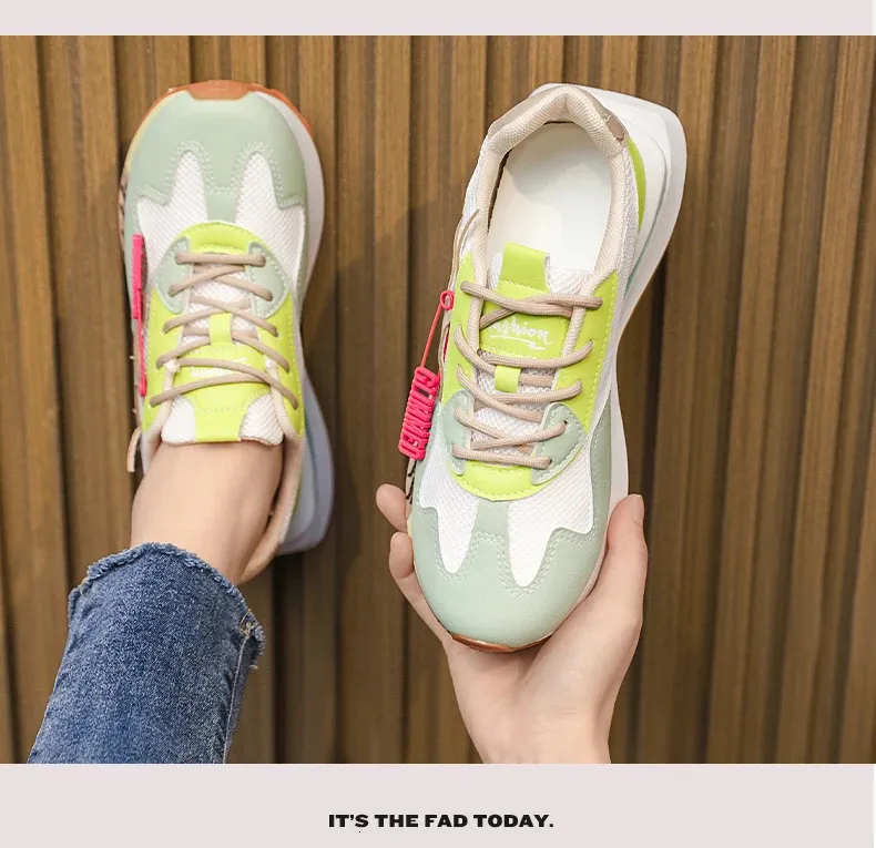 Women's Thick Soled Daddy Shoes Breathable Mesh Sports Trainers_voghion.com