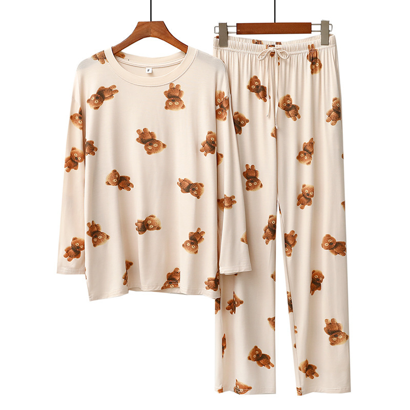 Abbigliamento da donna Primavera e autunno GP Modal Pigiama da donna Orso gelato Stampa Girocollo Pantaloni a maniche lunghe Set di vestiti per la casa carino_voghion.com