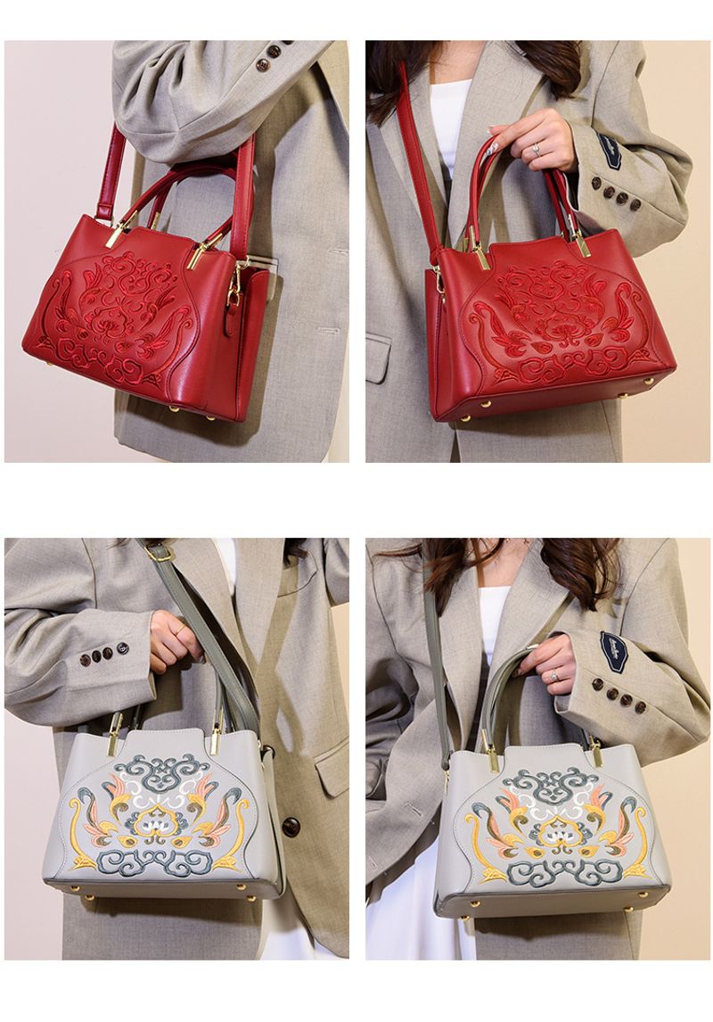 Ledertasche Mode Nationalstil Stickerei Handtasche Textur Licht Luxus Umhängetasche elegantes Temperament einfache_voghion.com