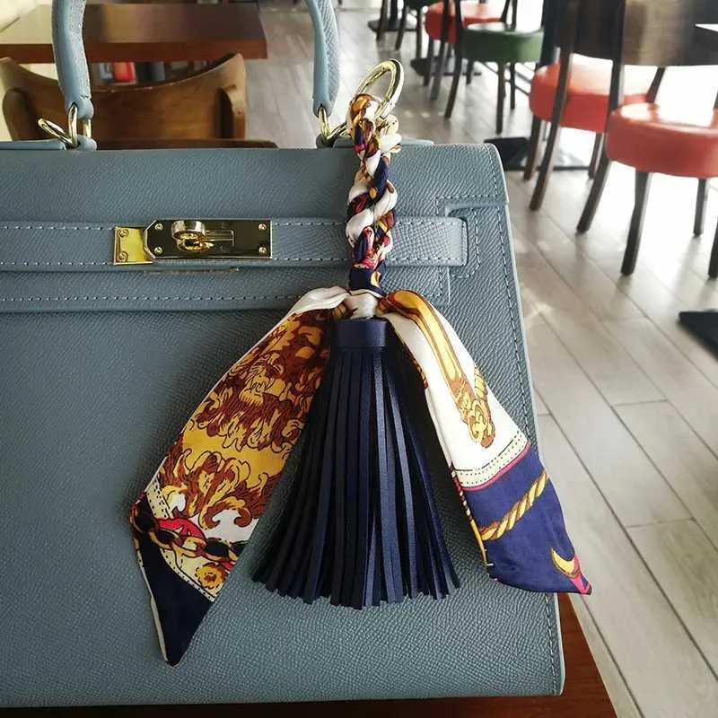 style silk decoration soft PU leather car keychain accessories fashionable womens jewelry pendant Y241121_voghion.com