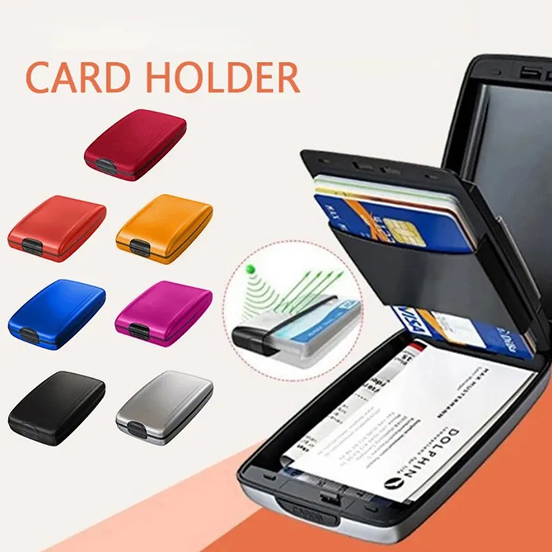 Card Unisex Protection Holder Business-Card New Metal Credit Blocking 1PC Anti-Scan Hard Case Wallet Solid Color_voghion.com