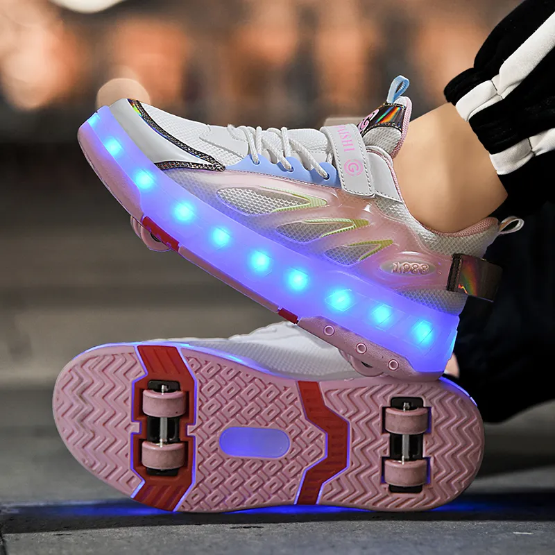 Kinderen Roller Skate Schoenen Led Licht Jongens Meisjes Met 4 Wielen Sport Sneakers Kerstmis Verjaardag Kinderen Show Cadeau_voghion.com