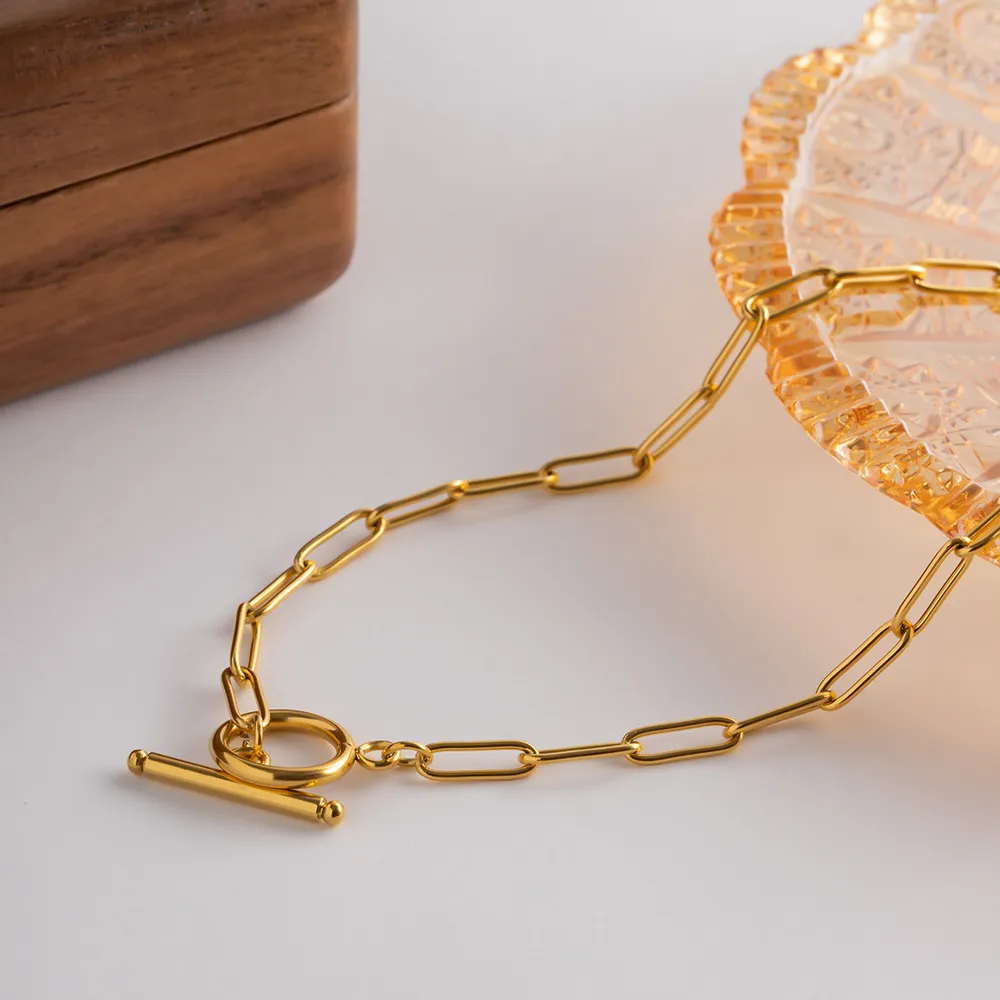 Collana in acciaio inossidabile con fibbia OT alla moda, 45 cm, placcata in oro, catena fai da te anti-scolorimento, adatta per uomini e donne_voghion.com